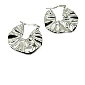 Silver Crescent Hoop Earrings with Unique Texture Design